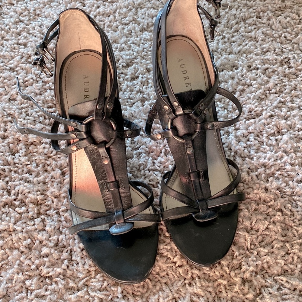 Black strap sandal heels